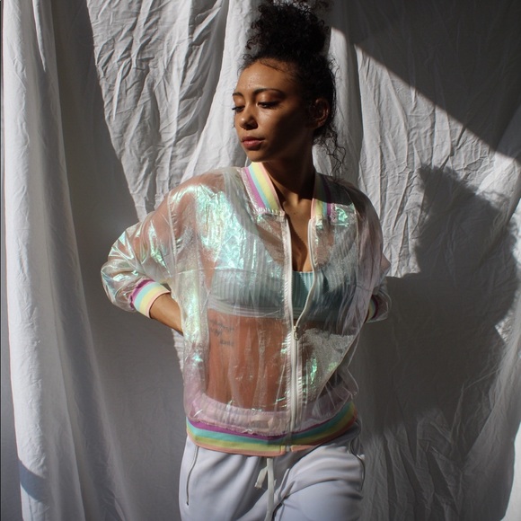 miss j Tops - Iridescent holographic pastel jacket